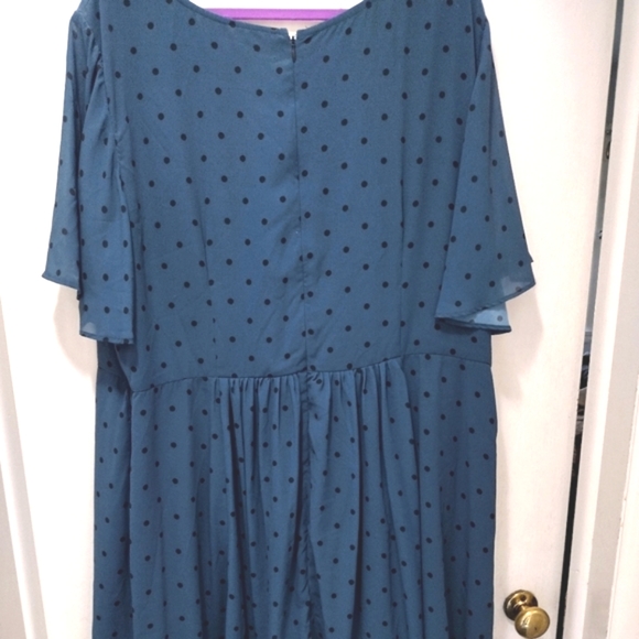 Eshakti Teal Georgette Dress with Black Polka Dots and Flutter Sleeves Size 26 - Picture 2 of 6